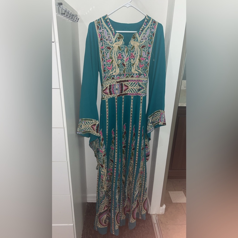 Teal Embroidered Maxi Dress
